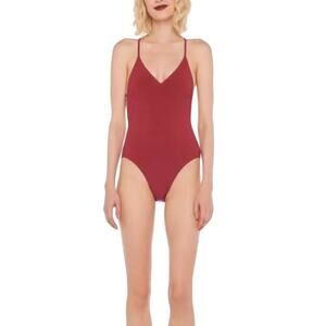 Norma Kamali One Piece Red Swimsuit Size Large Slip Mio Scoop Back High Cut NWT